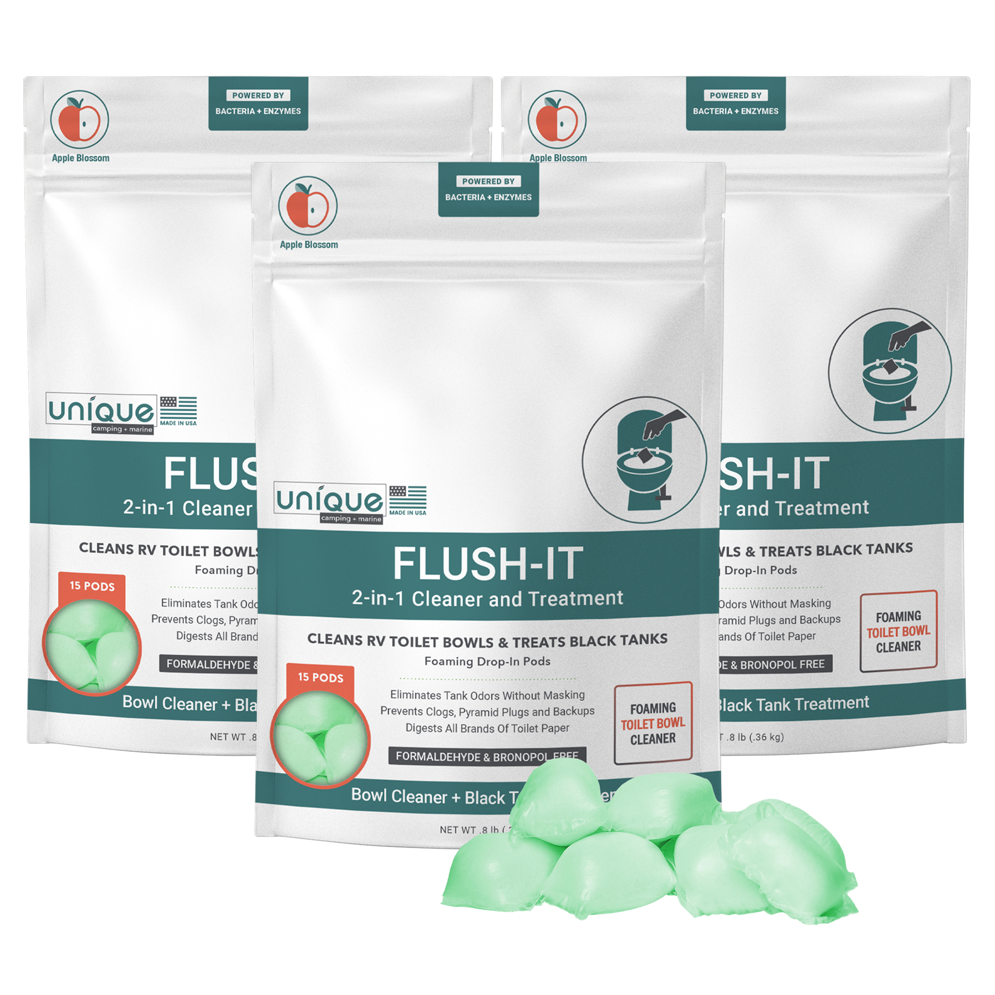 Unique FlushIt 2In1 RV Toilet Bowl Cleaner and RV Black Tank Treatment (45 Foaming Enzyme