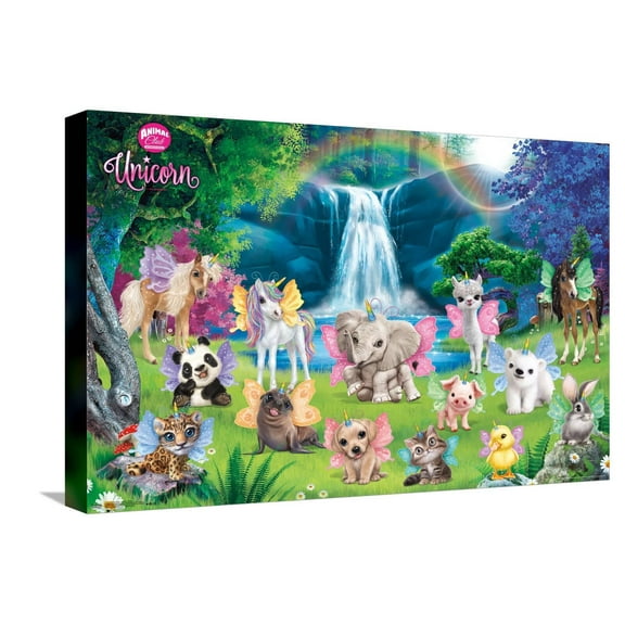 Animal Club - Unicorn Group Canvas Wall Poster, 14.725" x 22.375"