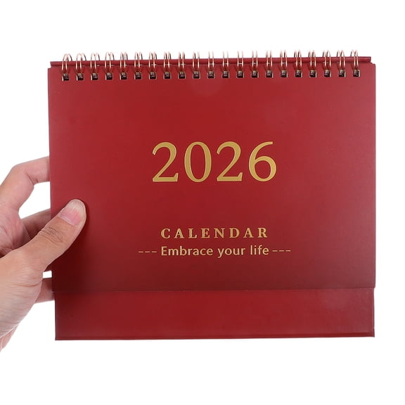 OULII 2026 Monthly Desk Calendar in Dark Red with Foldable Compact Stand for Home and Office Organization