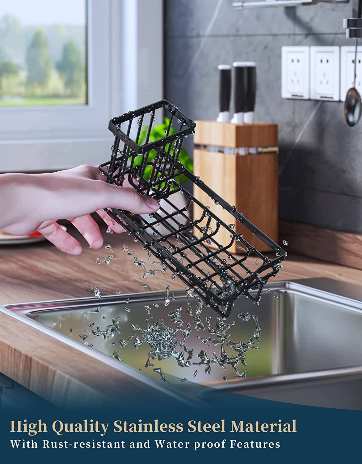 HULISEN Sponge Holder + Dish Brush Holder, 3-in-1 Kitchen Sink