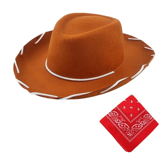 Mens Cowboy Hat Brown Felt Woody Cowboy Hat Adjustable Western Big Brimmed Cowboy