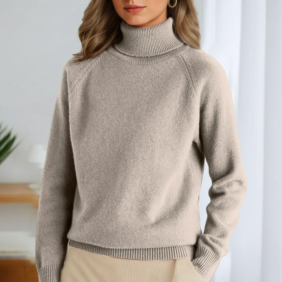 Turtleneck Sweater Women Long Sleeve Mock Neck Sweater Warm Fall Winter Chunky Knit Pullover 2025 Khaki S