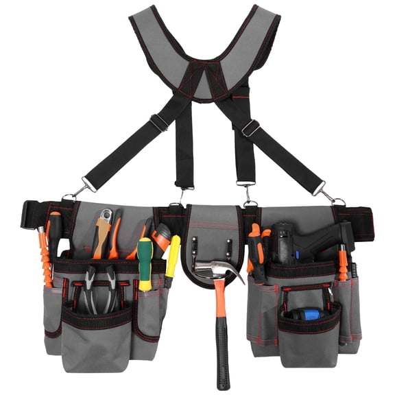 Adjustable Waist and Sling Professional Tool Belt Detachable Large Capacity Tool Belt with Suspender for Electrician Carpenter Construction Worker Gardener