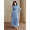 thumbnail image 4 of Baby Blue Ruched High Neck Long Sleeve Maxi Dress For Women, 4 of 30