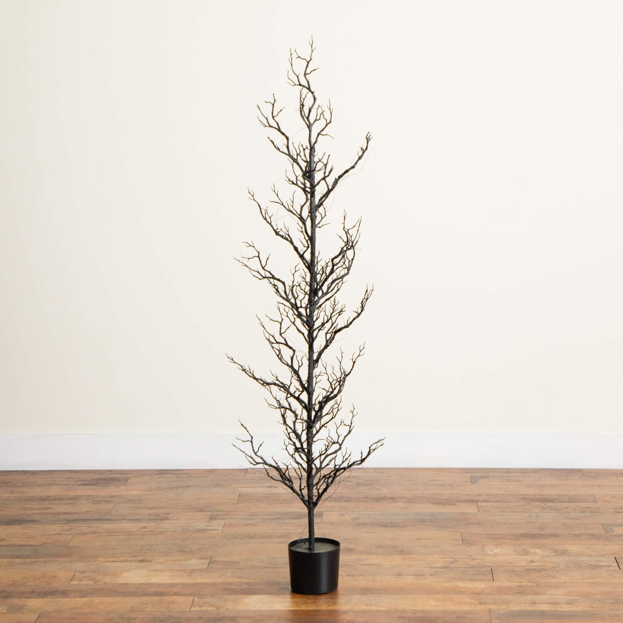 Nearly Natural 5ft. Pre-Lit Artificial Halloween Black Spooky Twig Tree with 200 Orange & Purple Copper Wire String LED Lights