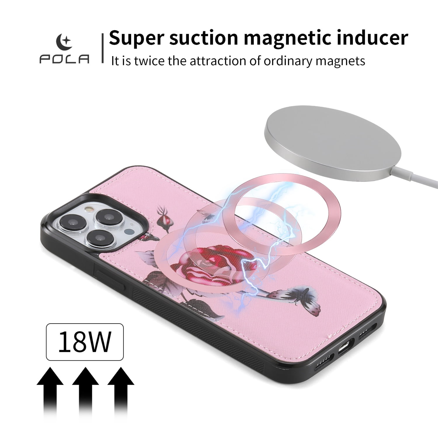 SaniMore Magnetic Detachable Wallet Case for iPhone 13 Pro Max, Flower Pattern RFID Blocking Cover Support Wireless Charging Card Slot Shoulder & Wrist Strap 360° Full Protective Shell, Pink