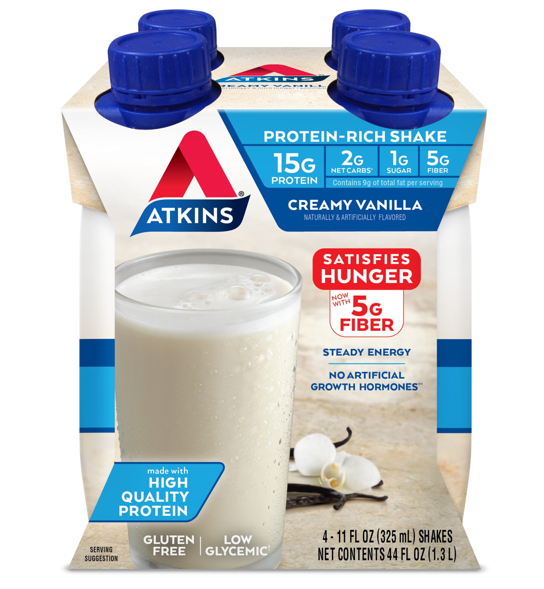 Atkins Gluten Free Protein-Rich Shake, Creamy Vanilla, Keto Friendly, 4 Count (Ready to Drink)