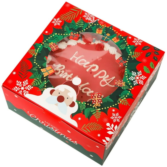 Caja para tartas Qiqee Christmas de 25 x 25 x 13 cm, 4 juegos con ventana
