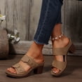 thumbnail image 5 of Lenago Women Sandals Casual Comfortable Plus Size Solid Color Round Toe Open Toe Heel High-Heeled Sandals 42, 5 of 9