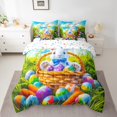 thumbnail image 2 of Erosebridal Easter Eggs Rabbit Bed in a Bag Queen size,Bowknot Botanical Carrot Bedding Queen Size,Fesival Bedroom Decor,Reversible,Ultra Soft,7-Piece, 2 of 5