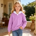 thumbnail image 2 of HXWCHs Girl's Oversized Hoodie Long Sleeve Pullover Hooded Lightweight Sweatshirt Color Block Hoodies Clothes Size: 5-6 Years Purple, 2 of 4