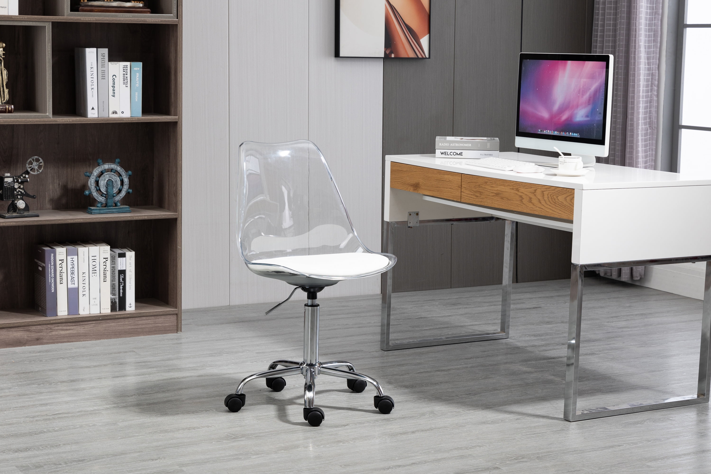 Luccalily Clear Acrylic Rolling Chair With Cushion,Modern Small Cute