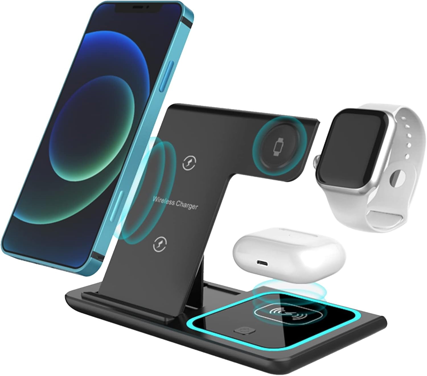 3-in-1 Wireless Charger for iPhone 11/12/13/14/XS/X/8 Apple Watch Series 7/6/SE/5/4/3/2 AirPods Pro/2 Black