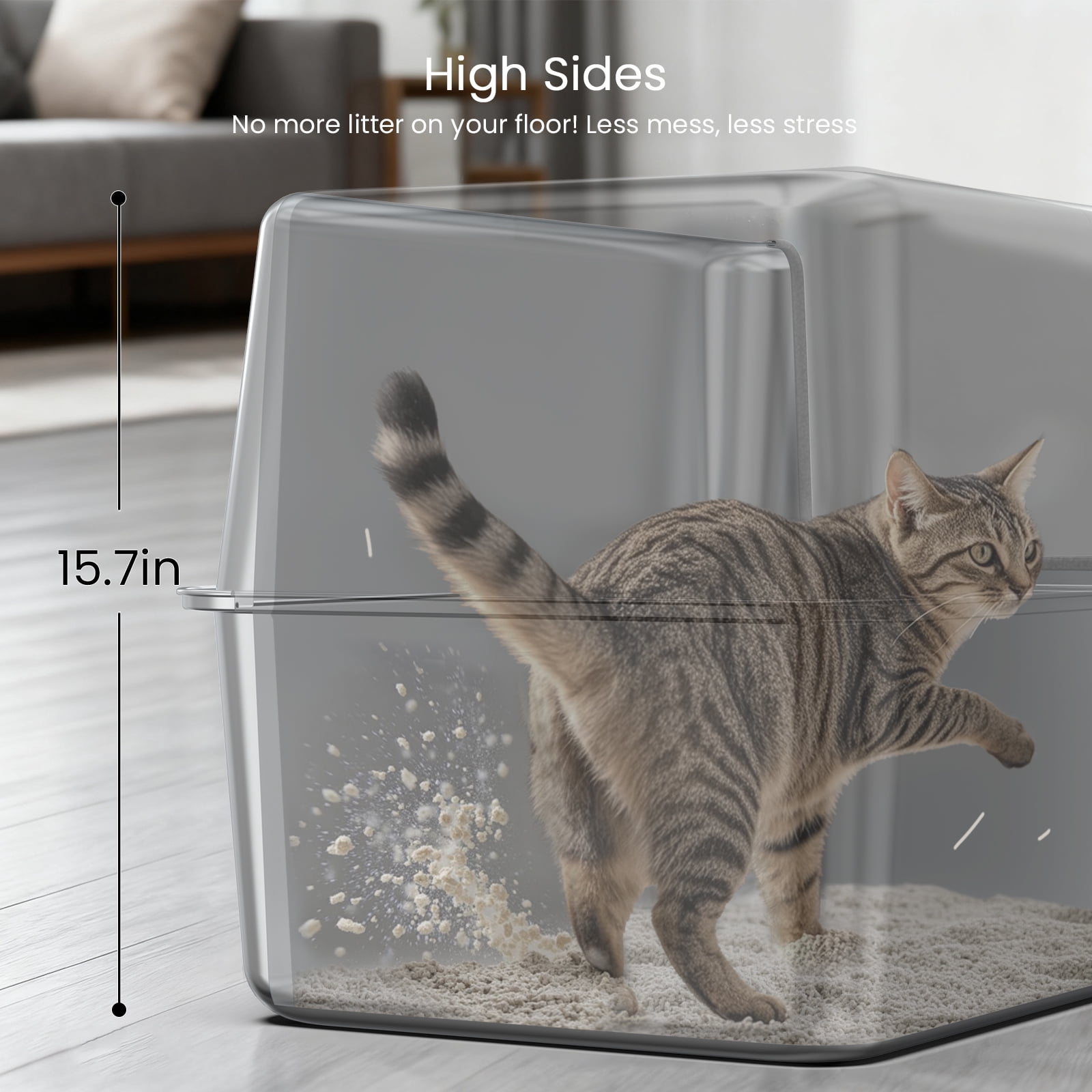 Ptlom Stainless Steel Litter Box with Lid Metal Litter Box Extra Large Cat Litter Pan 23.4" X 15.5" X 15.7"