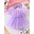 thumbnail image 3 of EYIIYE Robe de Princesse pour Tout-Petit Robe d'Été pour Filles Combinaison à Manches Courtes Robe en Tulle Patchwork avec Bandeau Robe Formelle Mignonne pour Mariage Soirée, 3 of 8