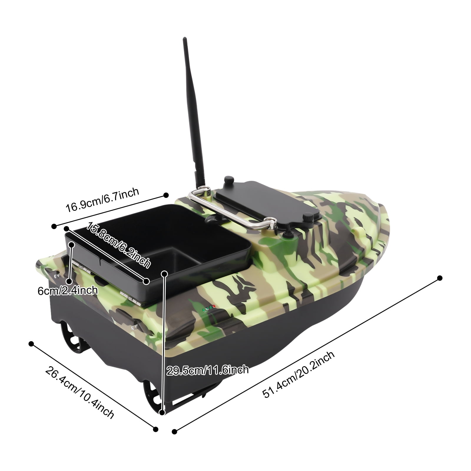 500m Remote Camouflage Bait Boat – Dual 5200mAh Batteries, 2-3h Endurance, Night Fishing Lights – for Lakes & Seas