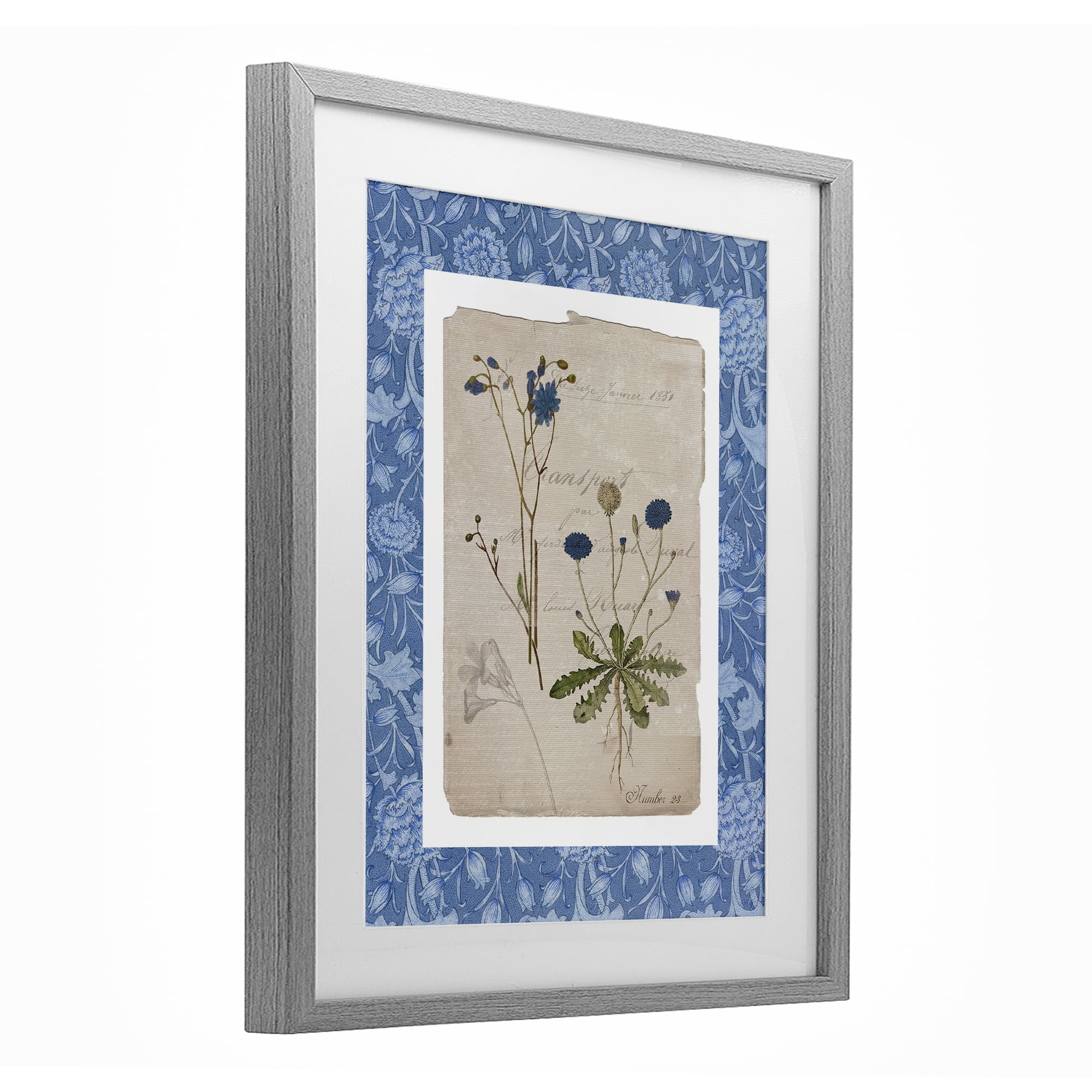 Stupell Industries Blue Antique Herbs Gray Framed Print Under Glass, design by Livi Finn