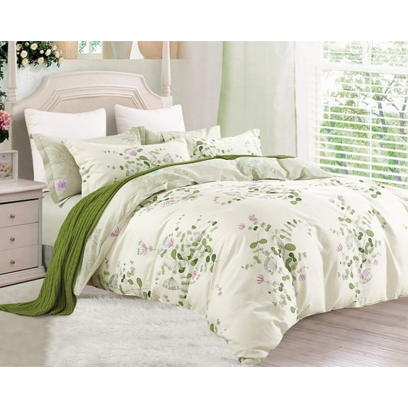 Swanson Beddings Graceful Floral Print 3-Piece 100% Cotton Bedding Set: Duvet Cover and Two Pillow Shams (Full) (Comforter not included)