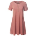 thumbnail image 5 of FashionOutfit Women's Solid Round Neck Short Sleeves Dress with Side Pocket, 5 of 5
