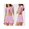 thumbnail image 2 of Biezeib Women Summer Shorts Outfits Plaid Sweetheart Neckline Knotted Short Sleeve Crop Tops Shorts 2 Pieces Clothes Set, 2 of 6