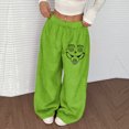 thumbnail image 2 of Women's Casual Christmas Print Elastic Waist Loose Fit With Plush Wide Leg Pants, 2 of 2