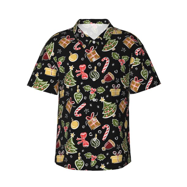 Fotbe Christmas Tree Decoration Camisa Hawaiana para Hombre Unisex – Camisa Casual de Verano con Botones de Manga Corta de Algodón y Lino,XX-Large