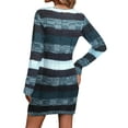 thumbnail image 6 of Women'S Striped Sweater Dress High Waist Knit Textured V Neck Long Sleeve Bodycon Dress Knit Mini Dress Navy Blue L, 6 of 10