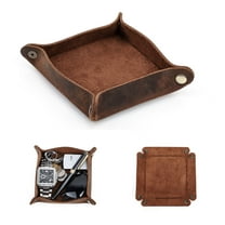 Hiram Leather Valet Tray for Men Jewelry Organizer, Desk Catchall Trays for Key Wallets Cell Phones (Square)