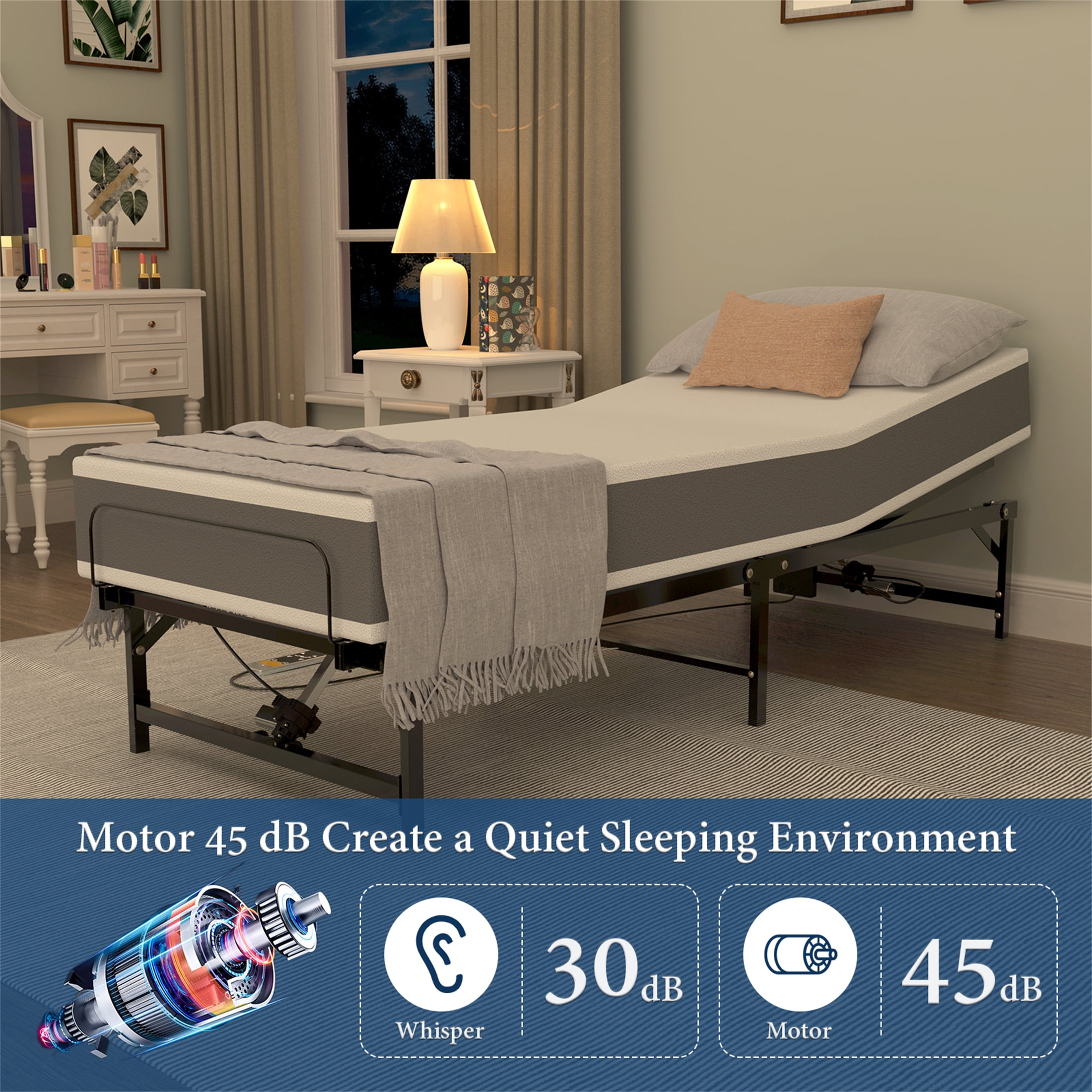 Yeahumalia Motorized Adjustable Bed Base Frame with Wireless Remote, Head and Foot Incline, Twin