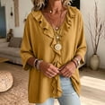 thumbnail image 6 of Setooff Solid Ruffle V Neck Loose Womens Tops, Lightweight Cotton Linen Blend 3/4 Length Sleeve Casual Trendy Womens Shirts, 6 of 7