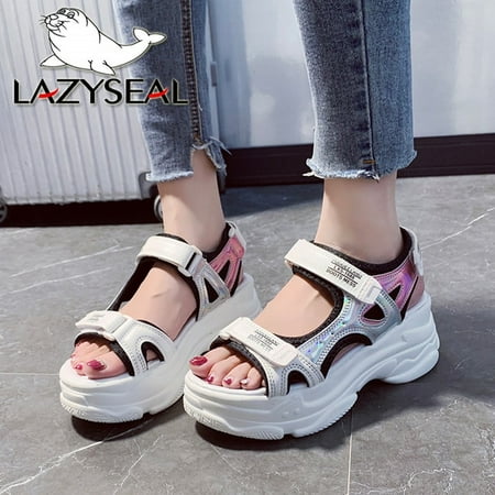 

LazySeal Platform Sandals Female Summer 2020 Women Thick Bottom Rainbow Sole Hook & Loop Shoe Wedge With Open Toe Platform Shoes