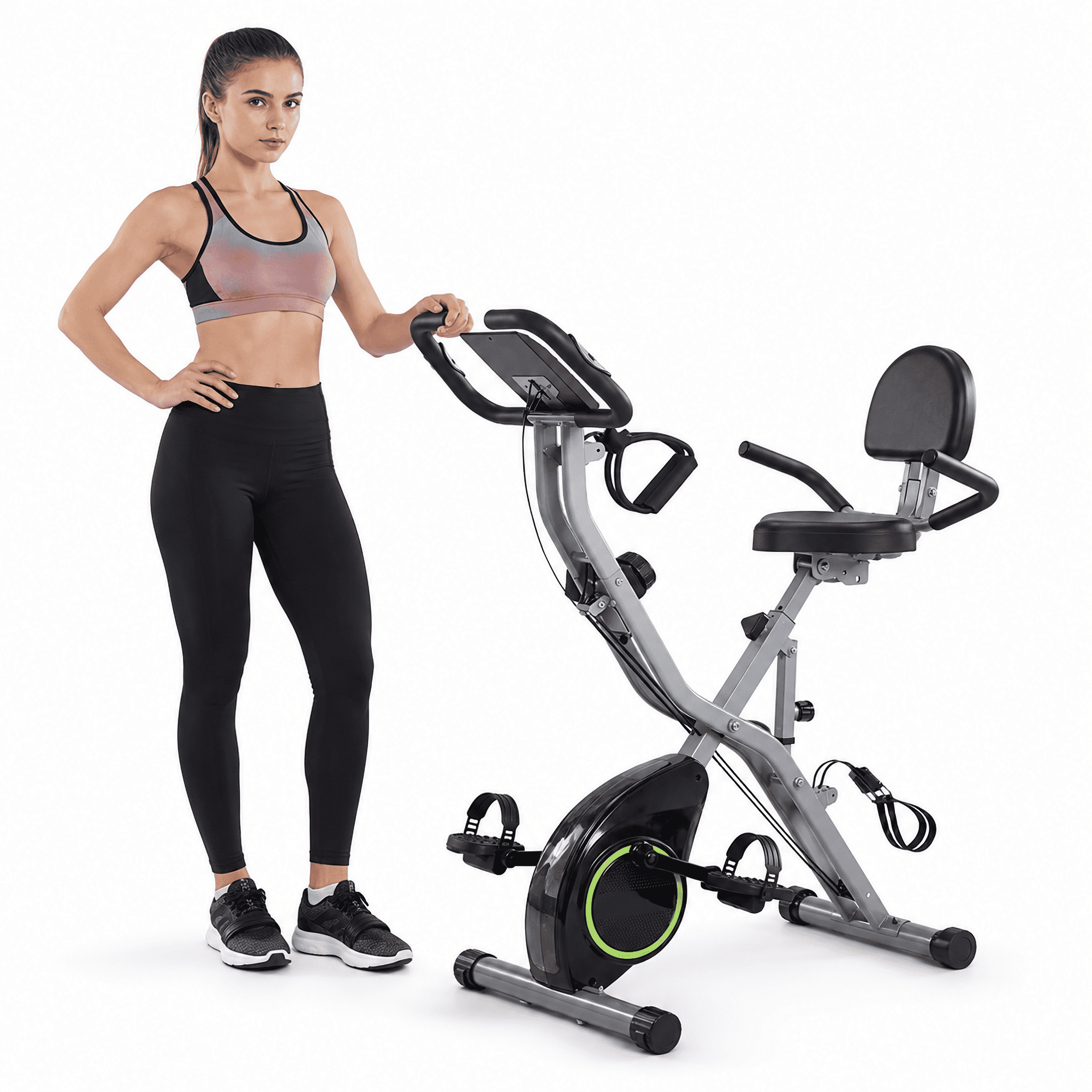 USLIM Foldable Exercise Bike for Home Cardio Workout, Compact 5-in-1 Design, 16-Level Resistance, 300 lb Capacity