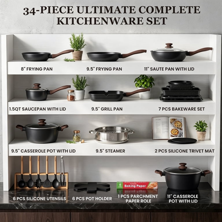 Kikcoin 34-Piece Nonstick Cookware and Bakeware Set photo 2