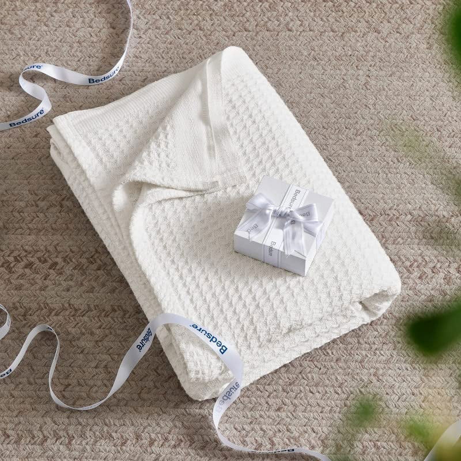 Cozy Comfort 100% Cotton Blankets Queen White - Waffle Weave Blankets for All Seasons, 90x90 inches