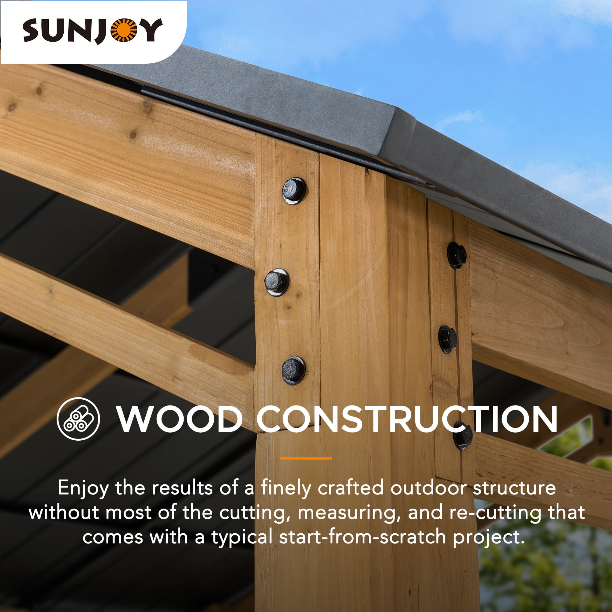 AutoCove 11x13 Wood Carport, Black Gable Roof Wood Gazebo, Outdoor Living Pavilion with Ceiling Hook