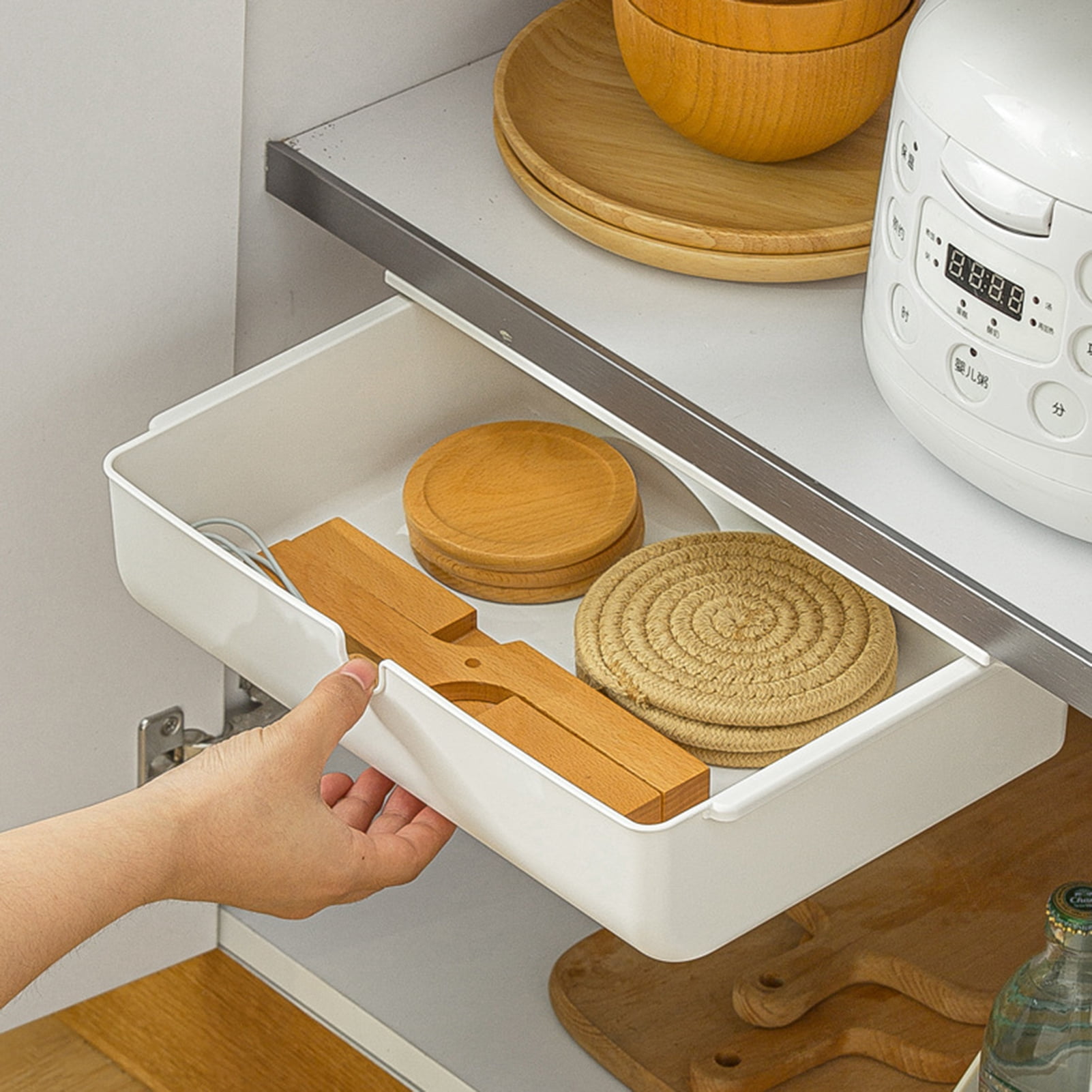 sunsanly 1/2Pcs Storage Box Multifunctional Self-Adhesive Organizer Large Capacity Smooth Edge Burr Free Hidden Design Under-Desk Drawer Organizer Box