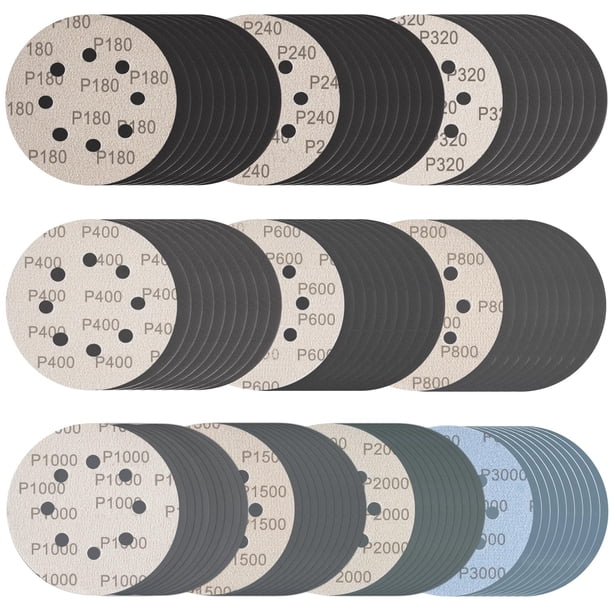 Discos de lijado Rvetol de 5 pulgadas, 100 unidades, secos y húmedos, 180-3000 granos