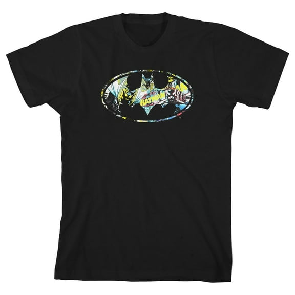 Batman Graphic Symbol Boys' Black Short-Sleeve T-shirt-XS