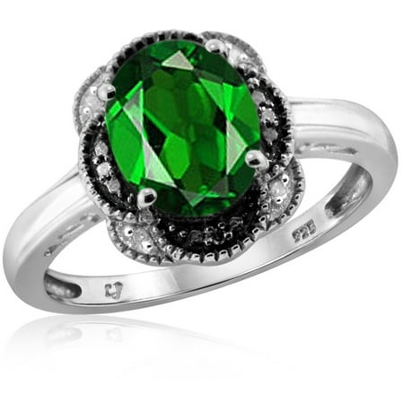 JewelersClub 1.55 Carat T.G.W. Chrome Diopside Gemstone and Black and White Diamond Accent Ring
