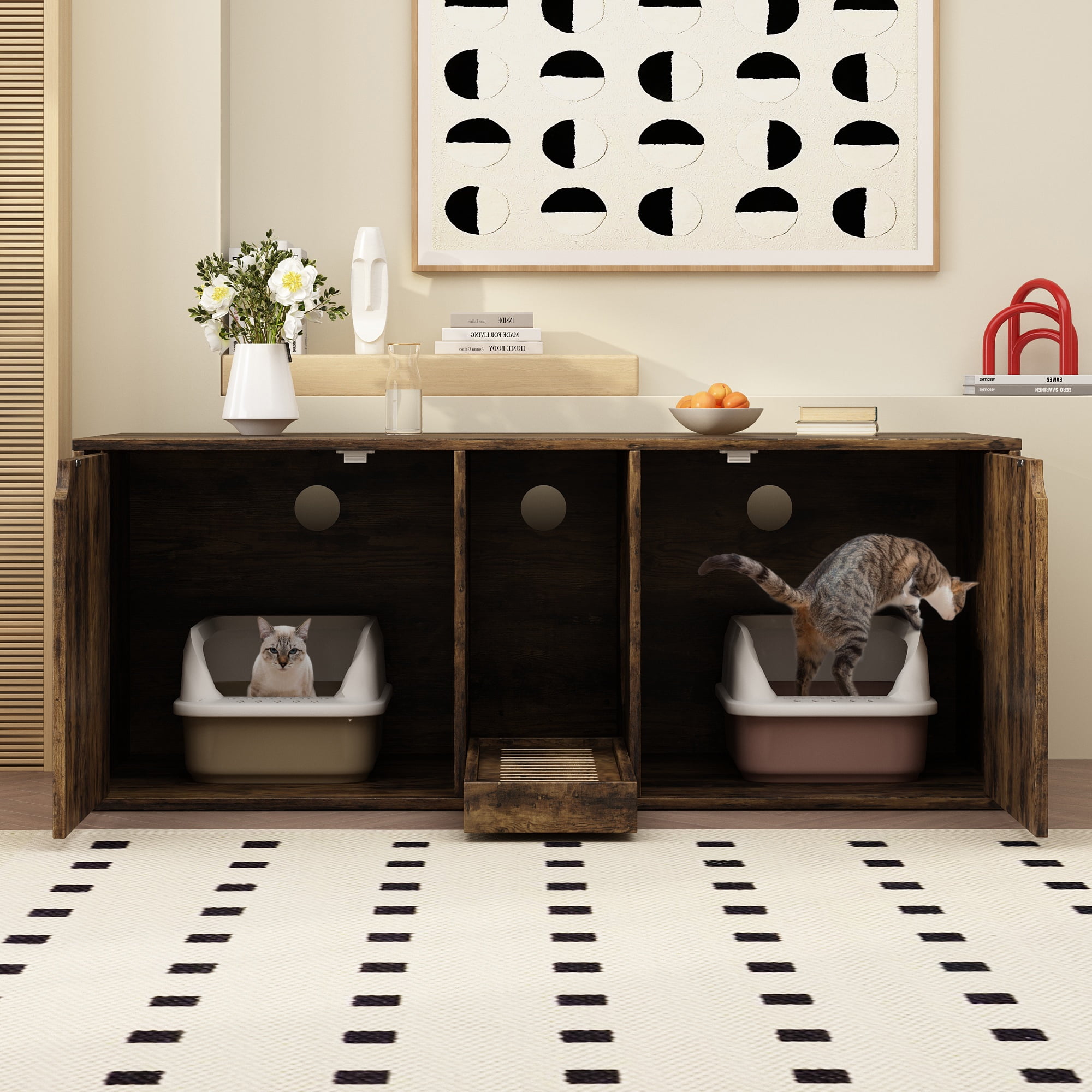 Lovinouse Hidden Cat Litter Box Enclosure Furniture with Litter Catch