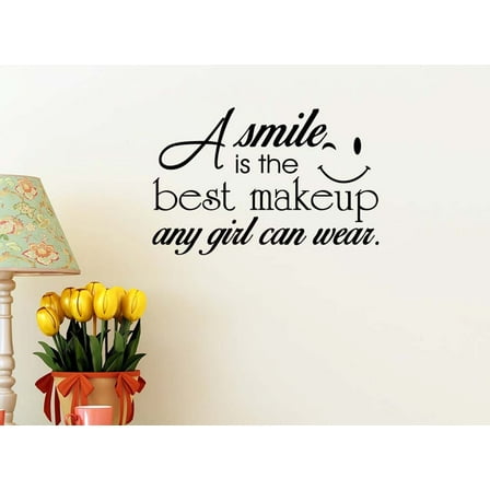 A Smile is The Best Makeup a Girl can wear 23 X 15 Vinyl Wall Quote Decal Sticker Cute Girl Smile Hepburn Wall Art Decor Motivational Inspirational Lettering