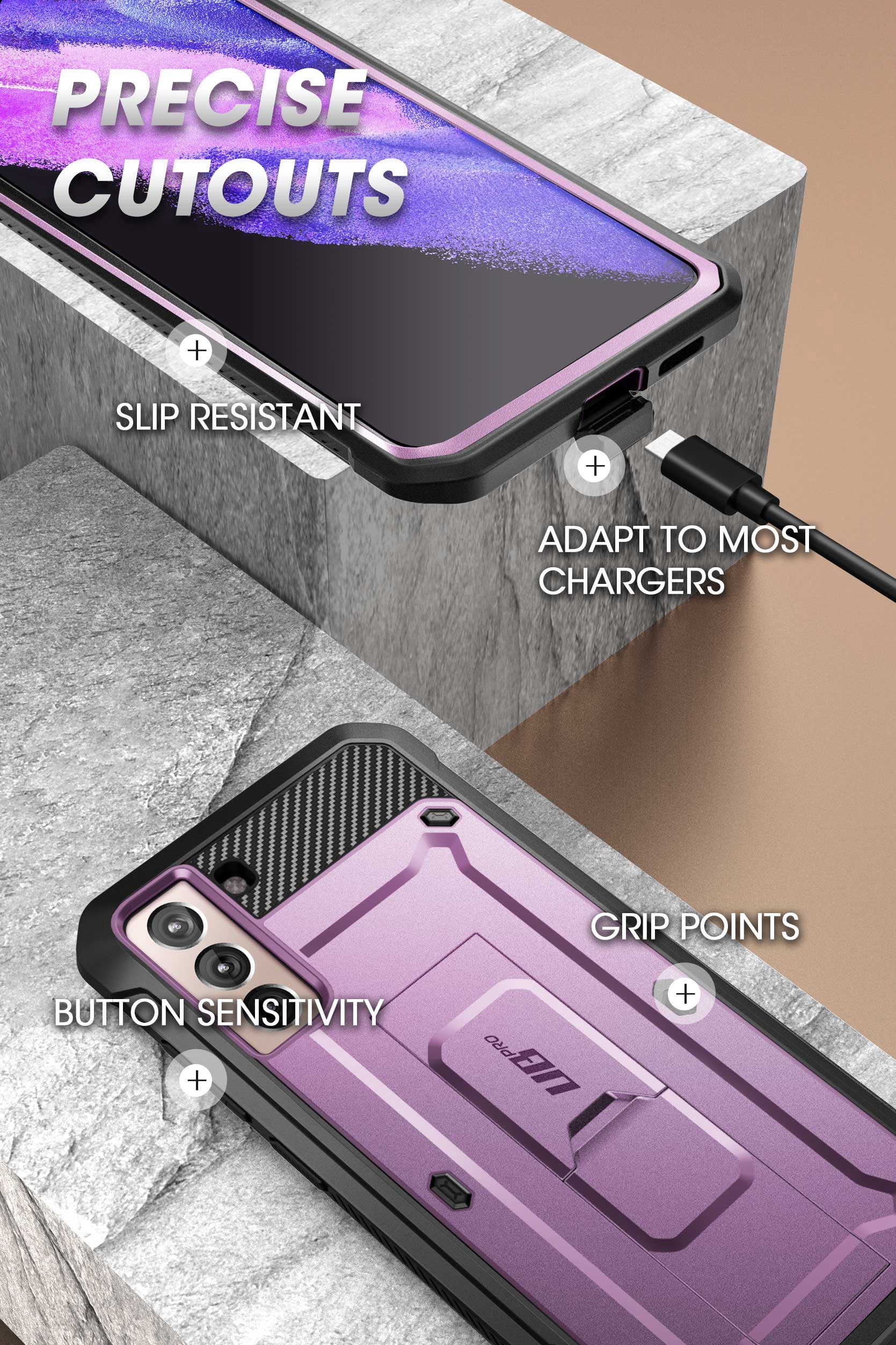 SUPCASE Unicorn Beetle Pro Series Case Designed for Samsung Galaxy S21 Plus 5G (2021 Release), Full-Body Dual Layer Rugged Holster & Kickstand Case Without Built-in Screen Protector (Violte)