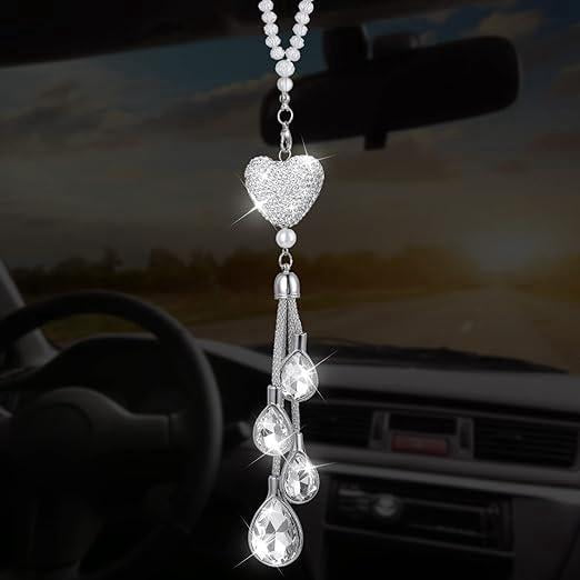 Colgante de señal de giro para coche con diamantes de amor, colgante encantador para espejo retrovisor de coche, colgante para interior de coche, decoración encantadora, colgante de decoración de la