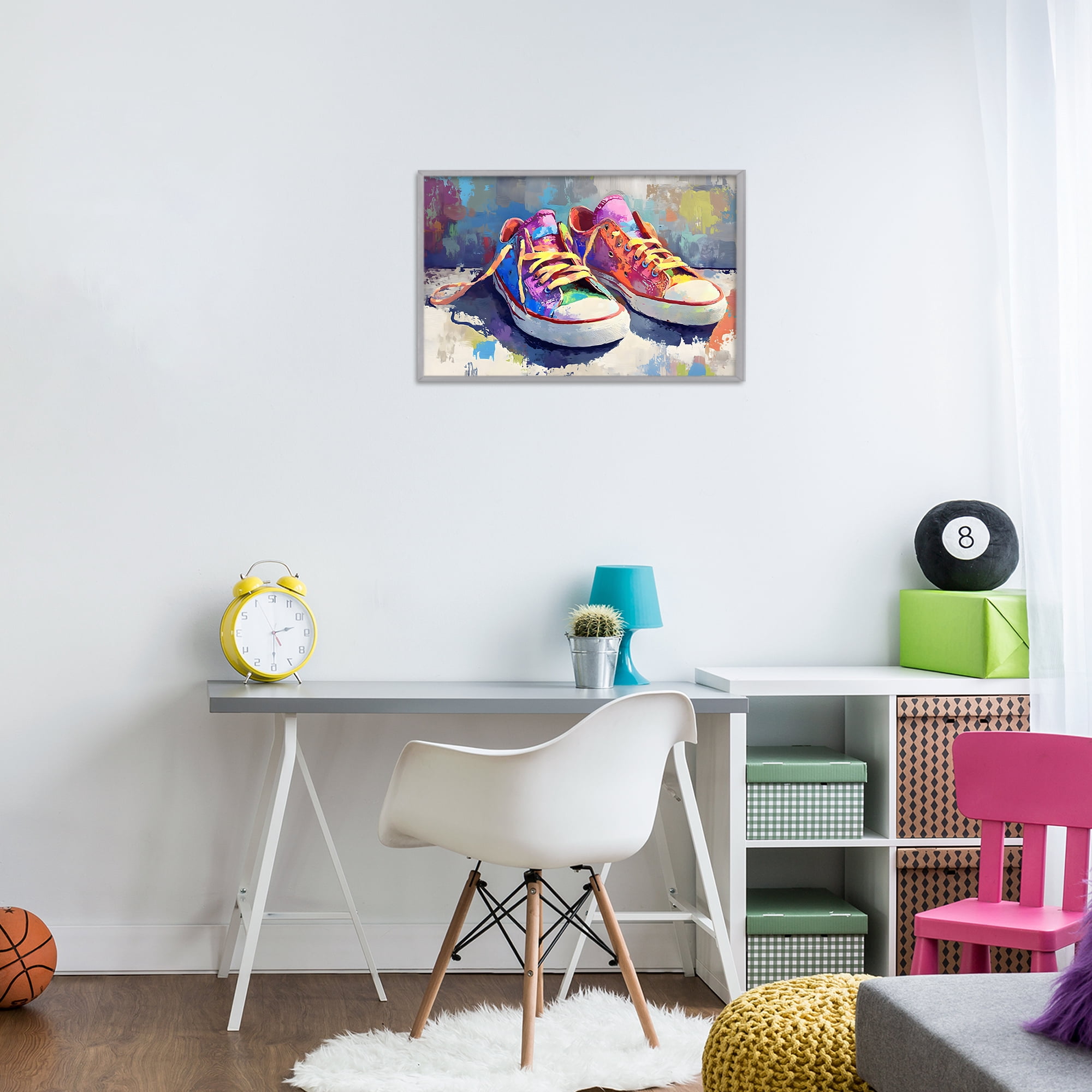 Stupell Industries Colorful Low Top Sneakers Gray Framed Giclee Art, design by Creative Studio