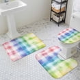 thumbnail image 3 of Abstract Bathroom Rugs Set Gradient Color Plaid Non Slip Absorbent Soft Bath Mats 3 Piece Set with Bathroom Rug, U-Shaped Floor Mat, Toilet Seat Cover Large Size, 3 of 9
