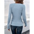 thumbnail image 3 of Womens Long Sleeve Shirts V Neck Ribbed Knit Slim Fit Button Light-Weight Sweater Fall Casual Work Tops Light Blue XL, 3 of 9