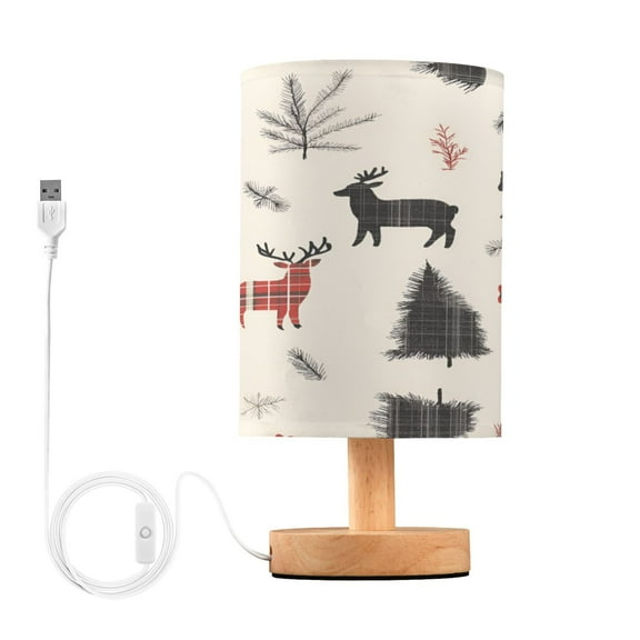 Yayeee Table Lamp for Bedroom Nightstand LED Portable Bedside Warm Light, Christmas Plaid Deer