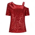 thumbnail image 6 of Ruimatai Women's Sparkly Off Shoulder Top One Shoulder Sleeveless Blouse Casual Party Wear with Rhinestone Detail, 6 of 9