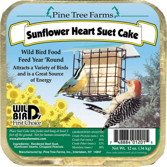 Pine Tree Farms Sunflower Heart  Suet Cake Wild Bird Food 12 oz.