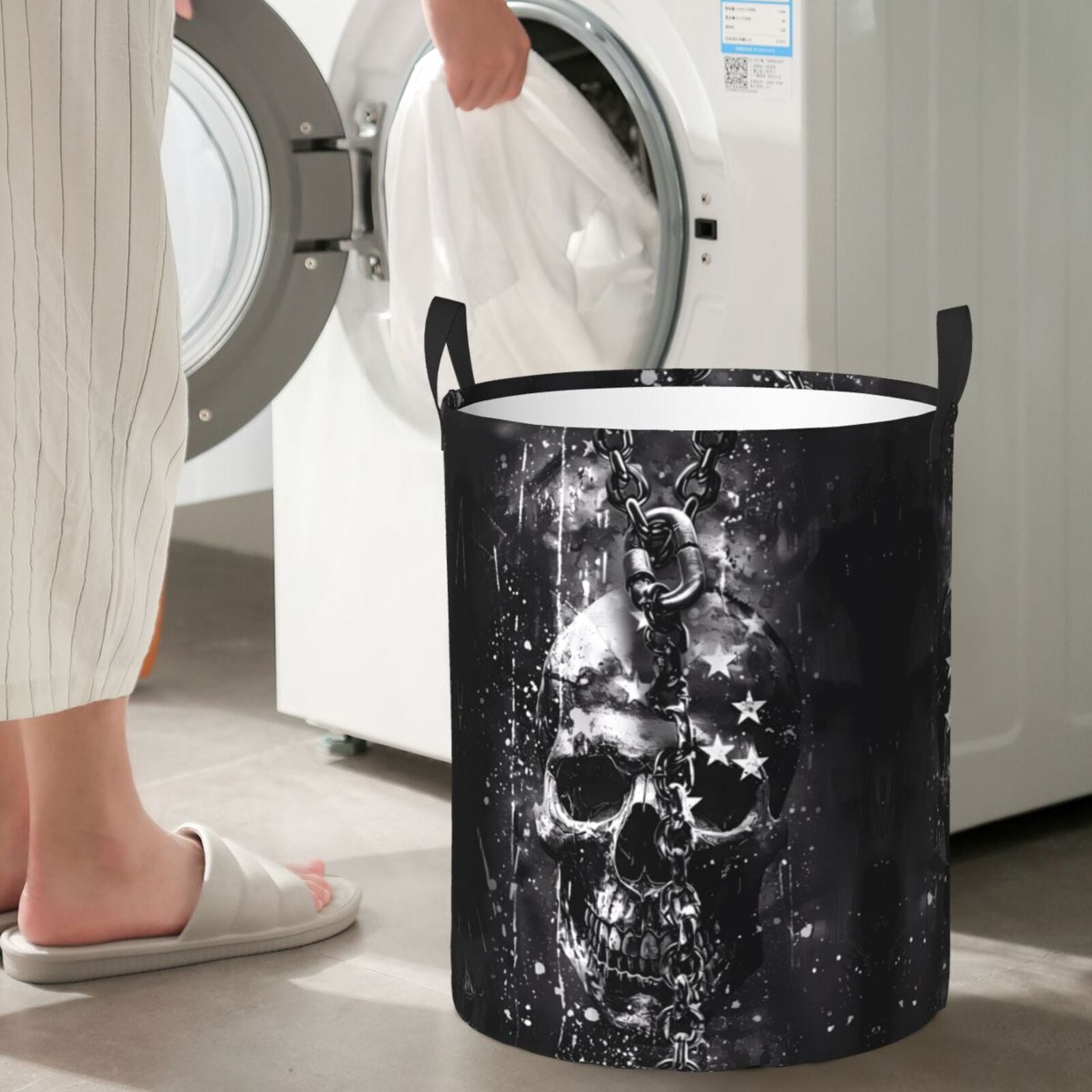 Large Laundry Basket with Handles - Chained Skull Artwork Kids Baby Dirty Clothes Laundry Hamper for Bedroom Aesthetic
